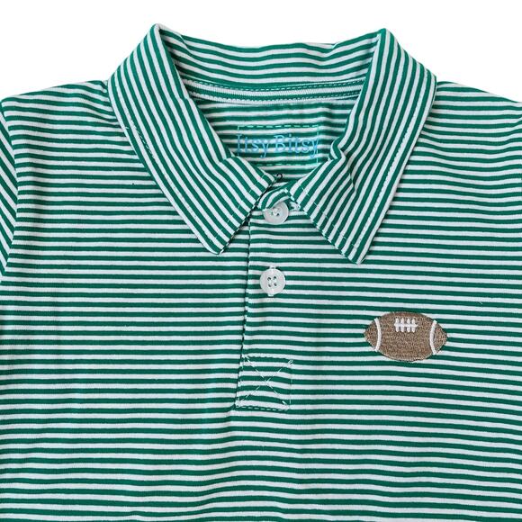 NWT Itsy Bitsy 24M Green Stripe Football Polo - Picture 2 of 3
